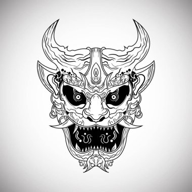 Oni Japanese Demon Outline Draw Illustration Artwork Vector