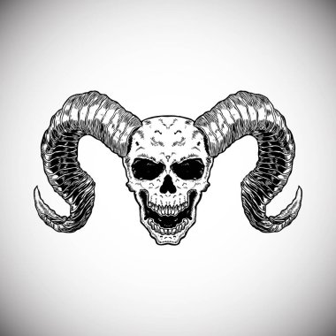 Skull Horn Demon Outline Drawing Illustration Artwork Vector