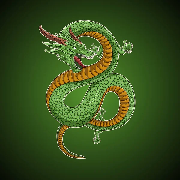 Chinese Dragon Green Oriental Vector Illustration Artwork — Stockvektor