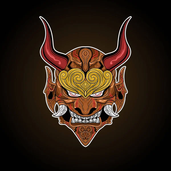 Japanese Oriental Demon Mask Oni Horn Evil Vector Illustration Artwork — 스톡 벡터