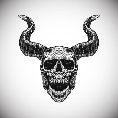 Black Skull Devil Satan Horn Hell King Dark Detailed Vector Realistic Illustration Artwork