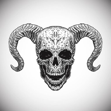 Dark Skull Evil Spooky Realtistic Detailed Black Vector Illustration Artwork