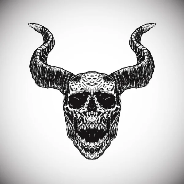 Black Skull Devil Satan Horn Hell King Dark Detailed Vector — Stock Vector