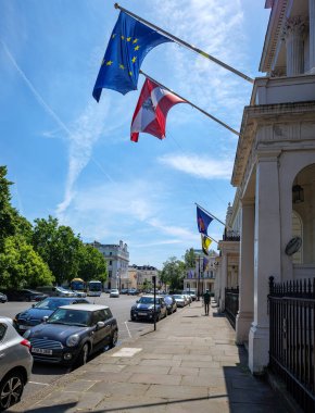 London - 06 15 2022: View of Belgrave Square and the embassies of Austria, Brunei Darussalam and Germany clipart