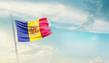Andorra waving flag in beautiful sky.