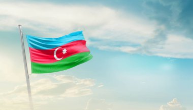 Azerbaijan waving flag in beautiful sky.