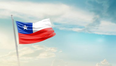 Chile waving flag in beautiful sky.