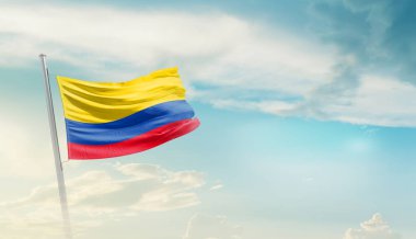 Colombia waving flag in beautiful sky.