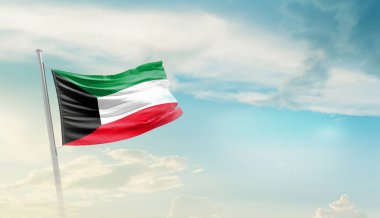 Kuwait waving flag in beautiful sky.