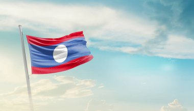 Laos waving flag in beautiful sky.