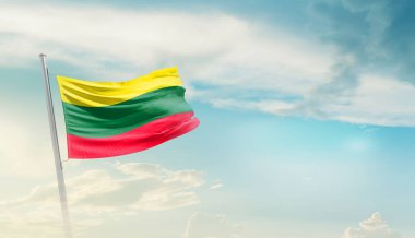 Lithuania waving flag in beautiful sky.
