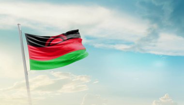 Malawi waving flag in beautiful sky.