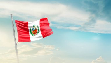 Peru waving flag in beautiful sky.