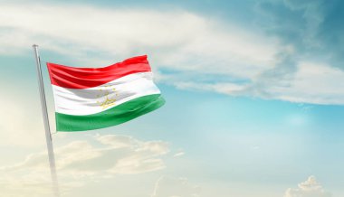Tajikistan waving flag in beautiful sky.