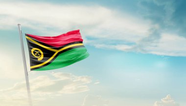 Vanuatu waving flag in beautiful sky.