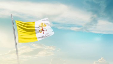  Vatican City waving flag in beautiful sky.