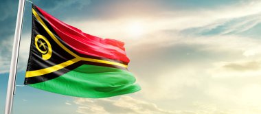 Vanuatu waving flag in beautiful sky.