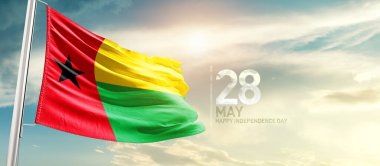 Guinea-Bissau waving flag in beautiful sky with sun