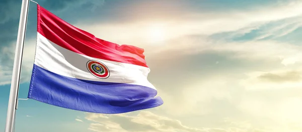 Paraguay Waving Flag Beautiful Sky Sun — Fotografia de Stock