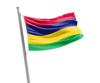 Beyaz arka plan üzerinde bayrak sallayarak Mauritius