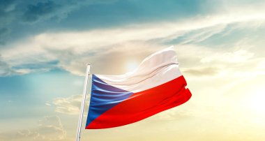 Czech Republic waving flag in beautiful sky with sun