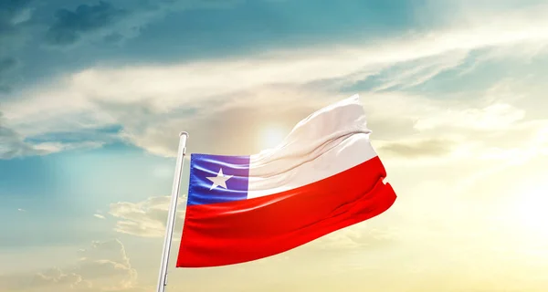 Chile Waving Flag Beautiful Sky Sun — 스톡 사진