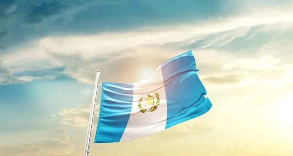 Guatemala Waving Flag Beautiful Sky Sun — Fotografia de Stock