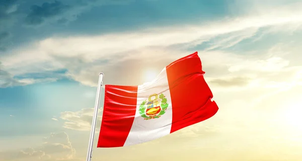 Peru Waving Flag Beautiful Sky Sun — Fotografia de Stock