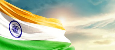 India waving flag in beautiful sky with sun