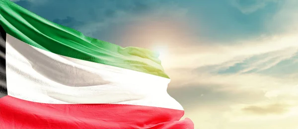 Kuwait Waving Flag Beautiful Sky Sun — Stock Fotó