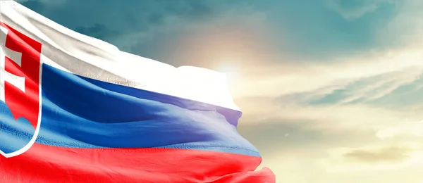 Slovakia Waving Flag Beautiful Sky Sun — Stockfoto
