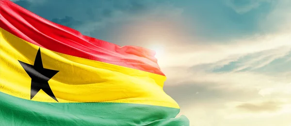 Ghana Waving Flag Beautiful Sky Sun — 스톡 사진