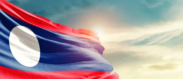 Laos Waving Flag Beautiful Sky Sun — Foto de Stock