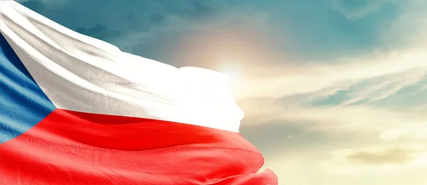 Czech Republic Waving Flag Beautiful Sky Sun — 스톡 사진