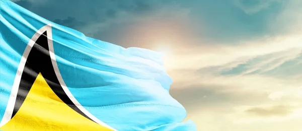Saint Lucia Waving Flag Beautiful Sky Sun — ストック写真