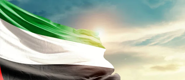 United Arab Emirates Waving Flag Beautiful Sky Sun — Stock Fotó