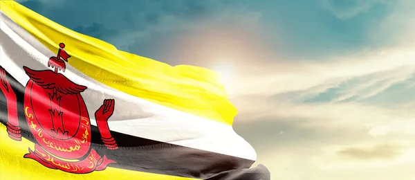 Brunei Waving Flag Beautiful Sky Sun — Foto Stock