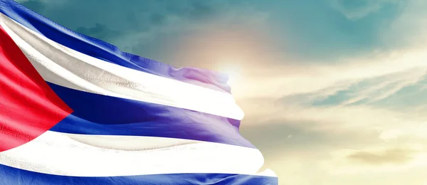 Cuba Waving Flag Beautiful Sky Sun — Stock Fotó