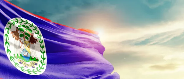 Belize Waving Flag Beautiful Sky Sun — Fotografia de Stock