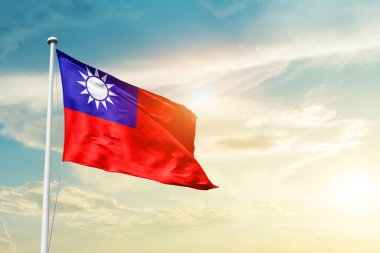 Taiwan waving flag in beautiful sky with sun