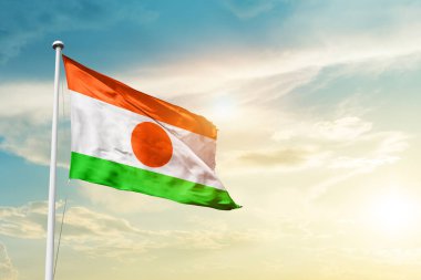 Niger waving flag in beautiful sky with sun