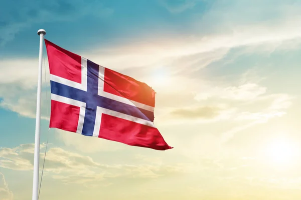 Norway Waving Flag Beautiful Sky Sun — Stock Photo, Image
