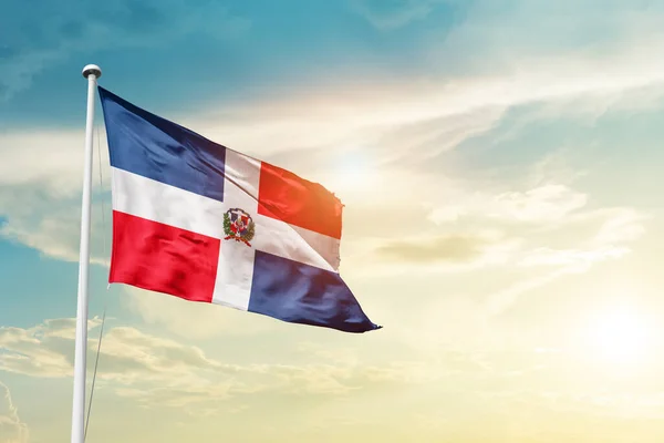 Dominican Republic Waving Flag Beautiful Sky Sun — 스톡 사진