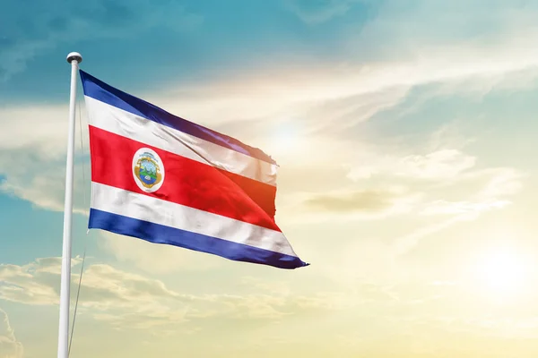Costa Rica Waving Flag Beautiful Sky Sun — Stok fotoğraf