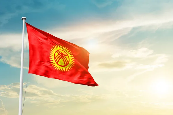 Kyrgyzstan Waving Flag Beautiful Sky Sun — Photo