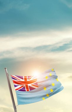 Tuvalu waving flag in beautiful sky with sun