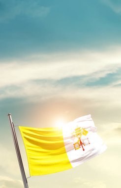 Vatican City waving flag in beautiful sky with sun