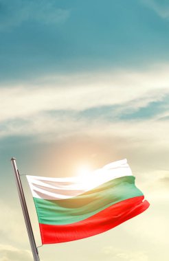 Bulgaria waving flag in beautiful sky with sun