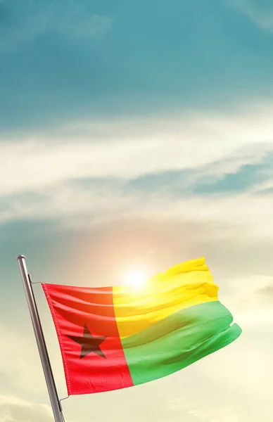 Guinea Bissau Waving Flag Beautiful Sky Sun — 스톡 사진