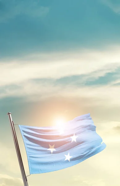Micronesia Waving Flag Beautiful Sky Sun — Stock Photo, Image